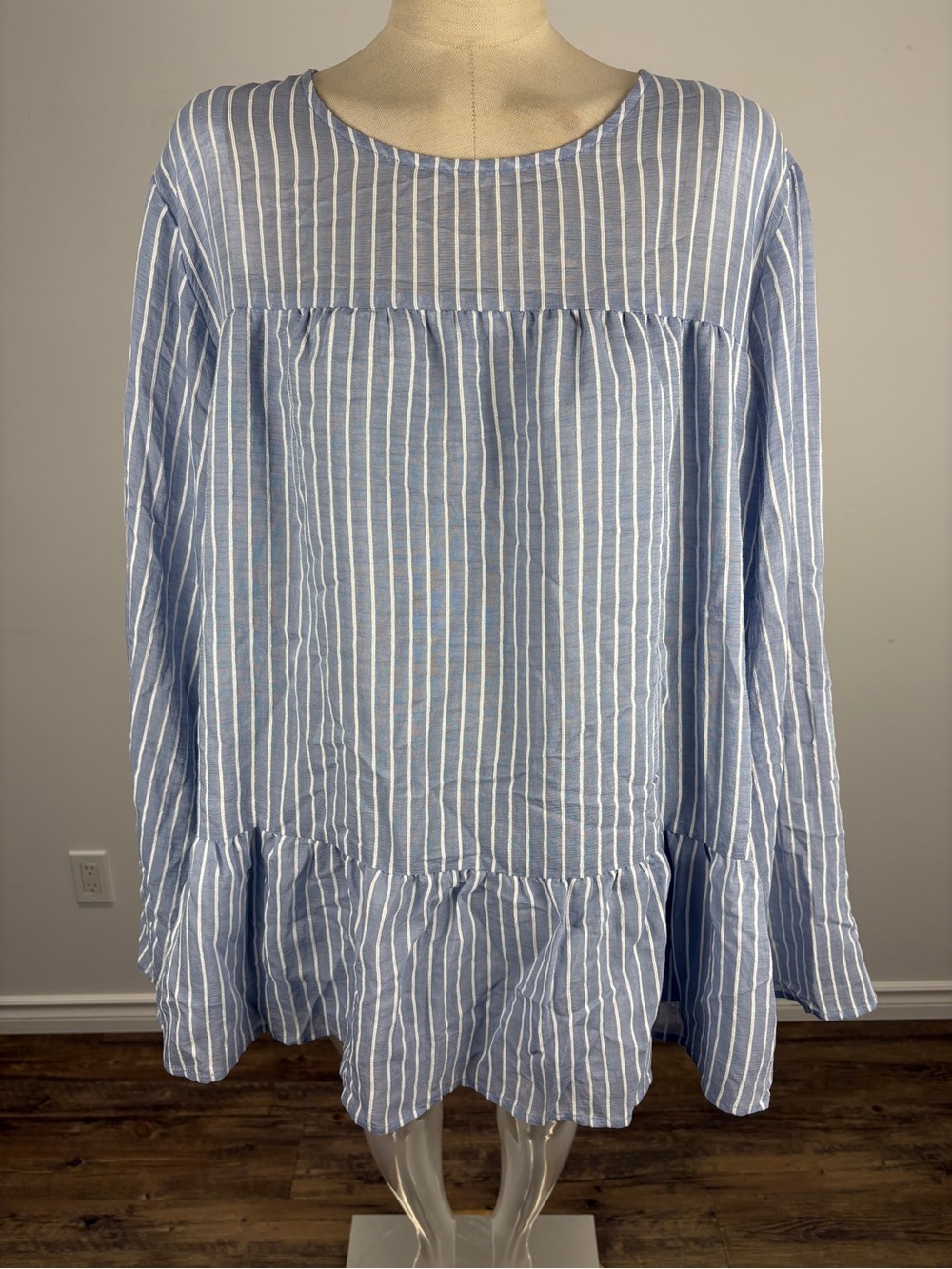 Suzanne Betro Blue White Striped Tunic Top Plus 3X Cottagecore Blouse NWT